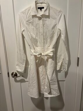 Banana Republic White Button-Front Tie-Waist Shirt Dress